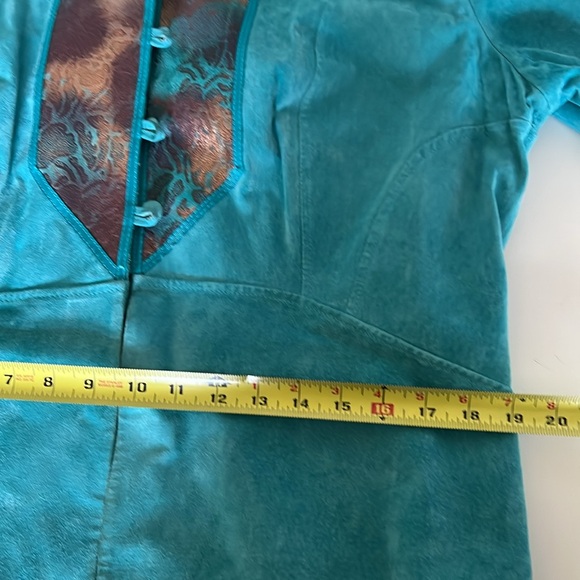 Sharif Studio Turquoise Suede Jacket with Metallic Print Detail - Size L - Picture 9 of 11